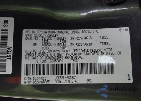 2016 Toyota Tundra Sr5 5.7L V8 z USA, uszkodzony, nr VIN 5TFDW5F13GX528811